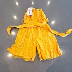 NWT Girl 3T Girl's Solid Yellow Ruffled Strapless Short Jumpsuit Summer